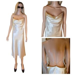 Double Zero Champagne Cowl A-LINE Slip Dress, Backless, EUC